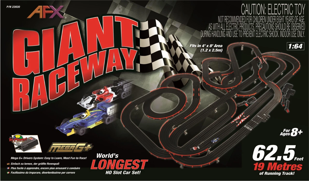 AFX Giant Raceway 62.5-Foot Mega G+ HO Slot Car Track Set W/Tri-Power Pack 3 AFX Giant Raceway 62.5-Foot Mega G+ HO Slot Car Track Set W/Tri-Power Pack