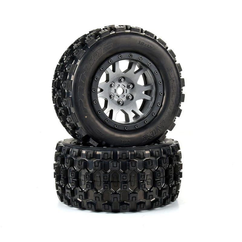 Pro-Line Limited Edition Badlands MX43 Pro-Loc F/R Mounted 24mm Gray/Black Impulse (2) For X-Maxx 3 Pro-Line Limited Edition Badlands MX43 Pro-Loc F/R Mounted 24mm Gray/Black Impulse (2) For X-Maxx