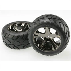 Traxxas Rear Black Chrome All-Star Wheels W/Anaconda Tires: Stampede, Rustler