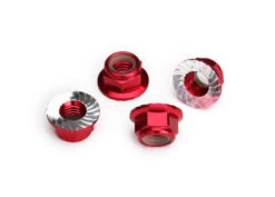 Traxxas Red Aluminum 5mm Flanged Serrated Nylon Locking Nuts (4)