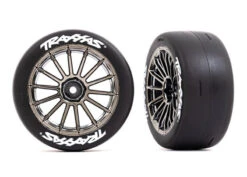 Traxxas Rear 2.0" Multi-Spoke Black Chrome Wheels Slick Tires With Traxxas Logo (VXL Rated) (2)